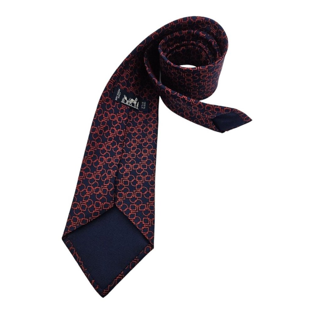 HERMÈS 7809 FA Blue/Red Chain Link Silk Tie FRANCE 60"/ 3.7" EC - Picture 5 of 5